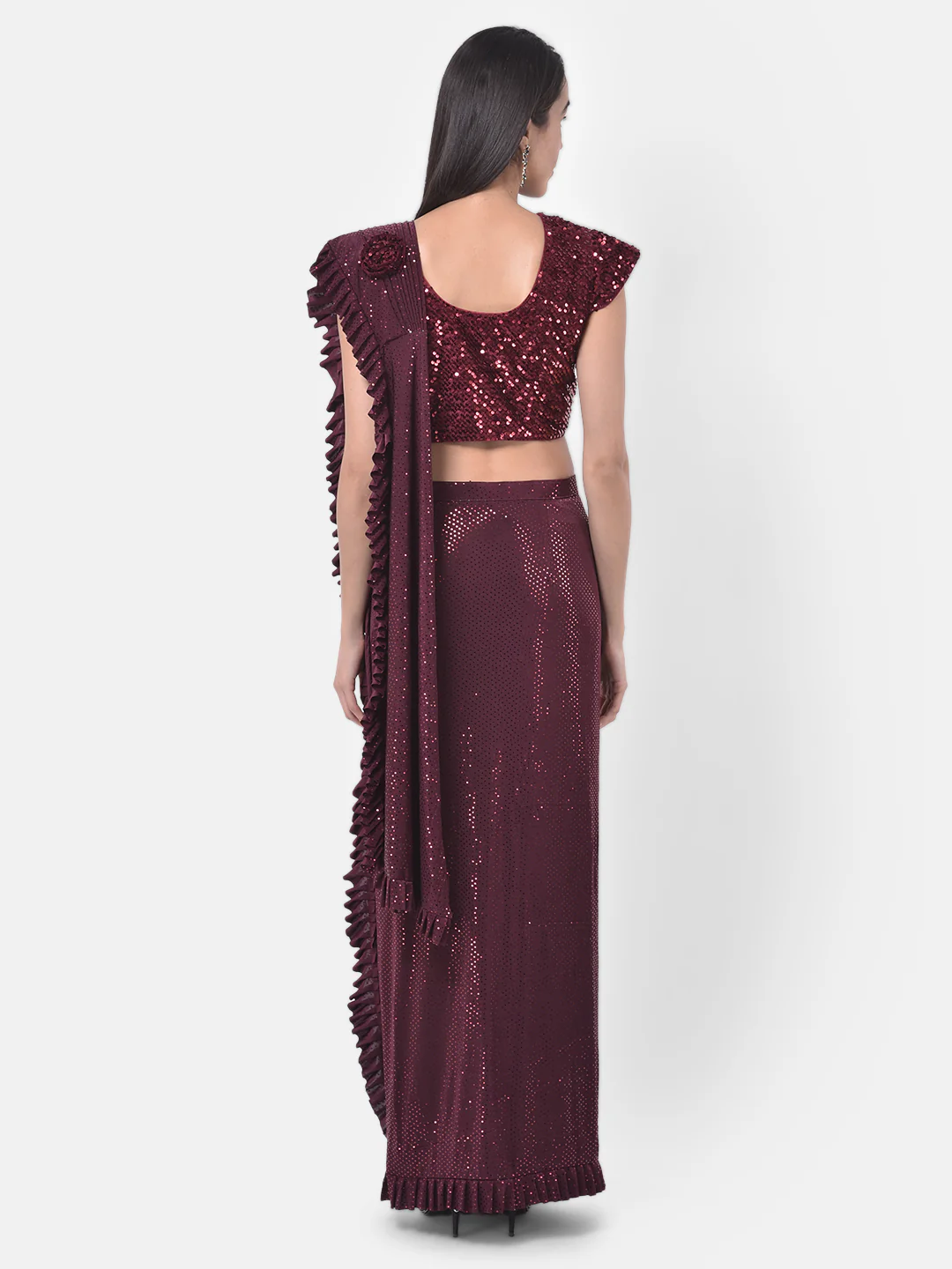 Neerus Wine Embellished Ready To Wear Saree With Blouse - Image 2
