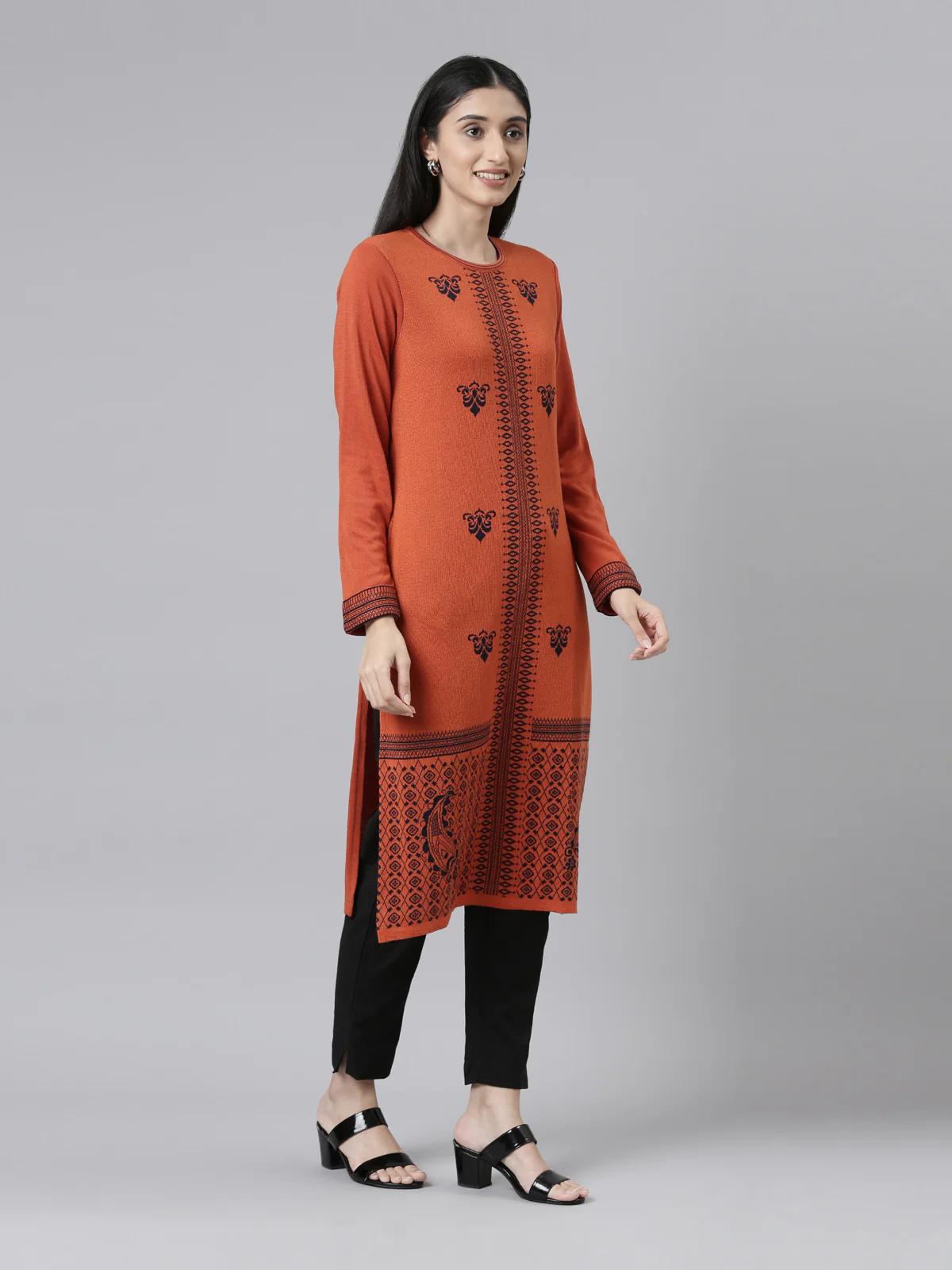 Neerus Winter Wear Woven Design Acrylic Kurta For Women - Image 5
