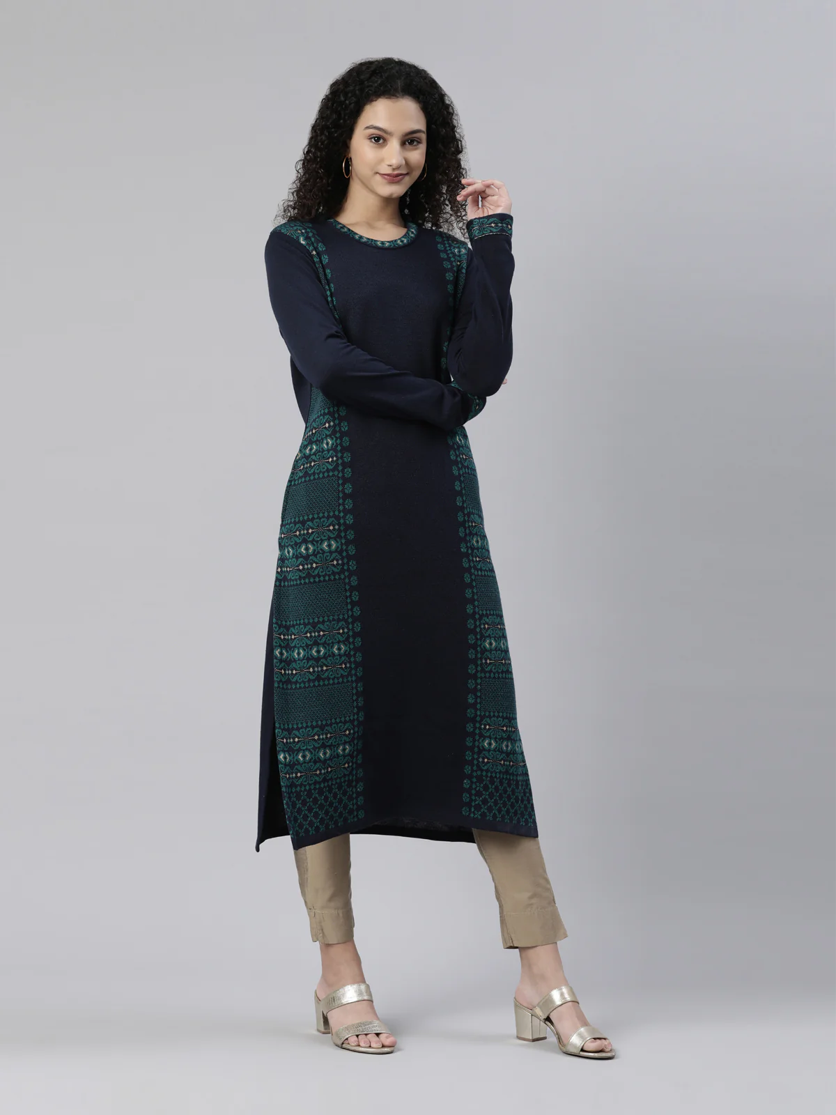 Neerus Winter Wear Woven Design Acrylic Kurta For Women - Image 5