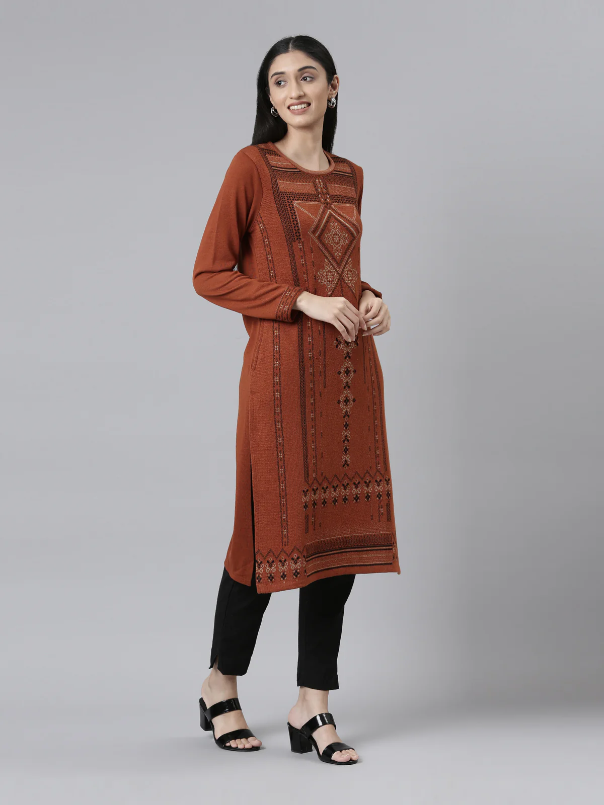 Neerus Winter Wear Woven Design Acrylic Kurta For Women - Image 5