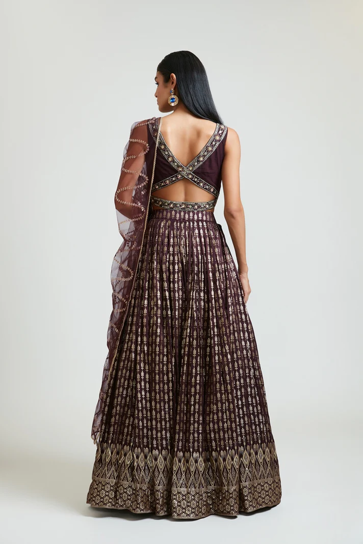 Neerus Women Banaras Wine Ghagra Set - Image 3
