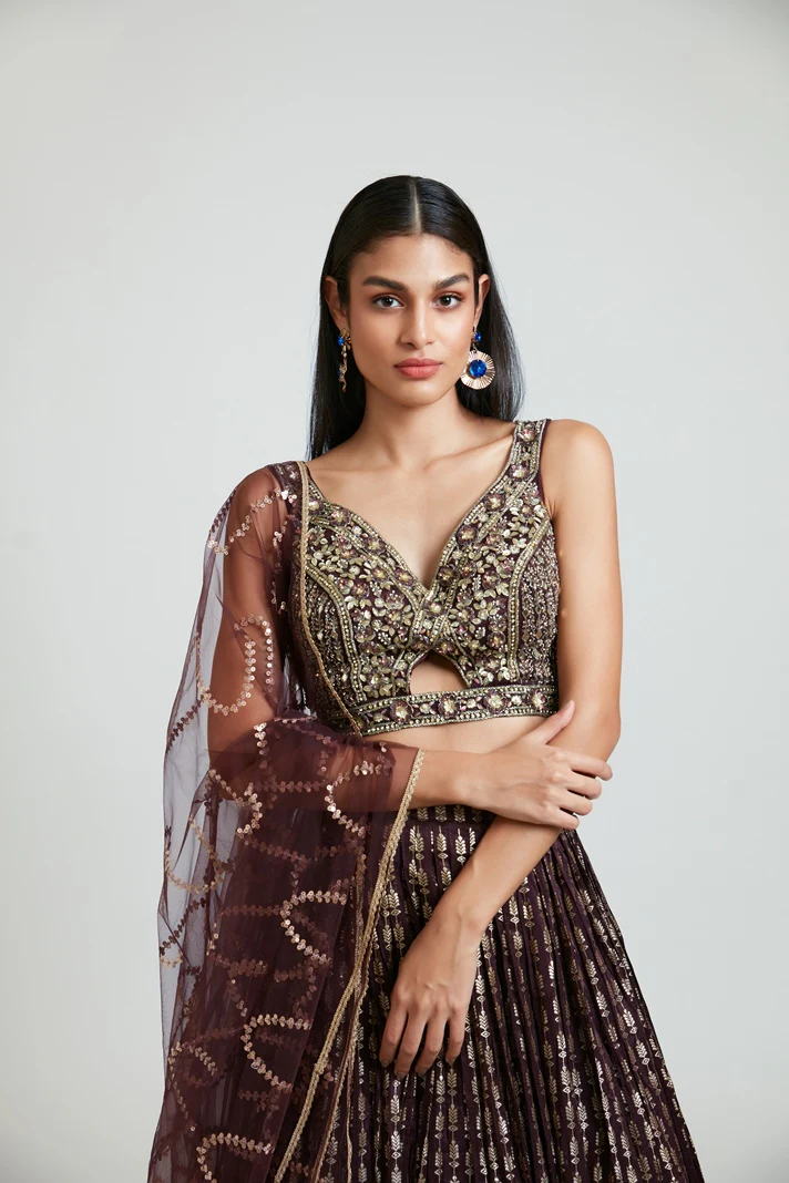 Neerus Women Banaras Wine Ghagra Set - Image 8