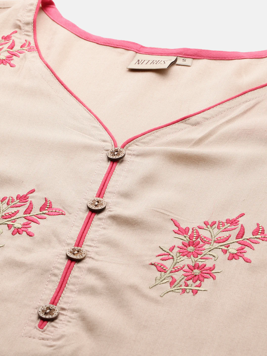Neerus Women Beige Embroidered A-Line Kurta - Image 2