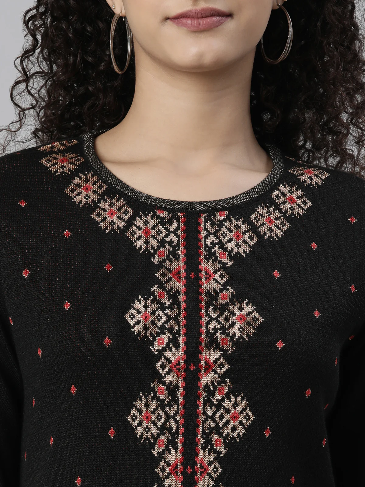 Neerus Winter Wear Black Ethnic Motifs Acrylic Dry Clean Kurta For Women - Image 4