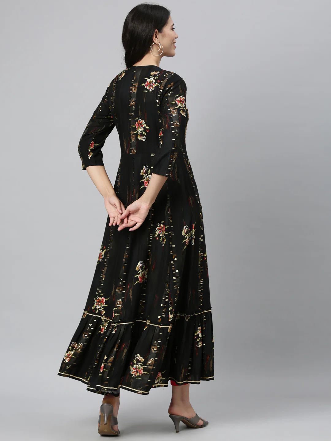 Neerus Women Black Ethnic Motifs Embroidered Floral Anarkali Kurta - Image 3