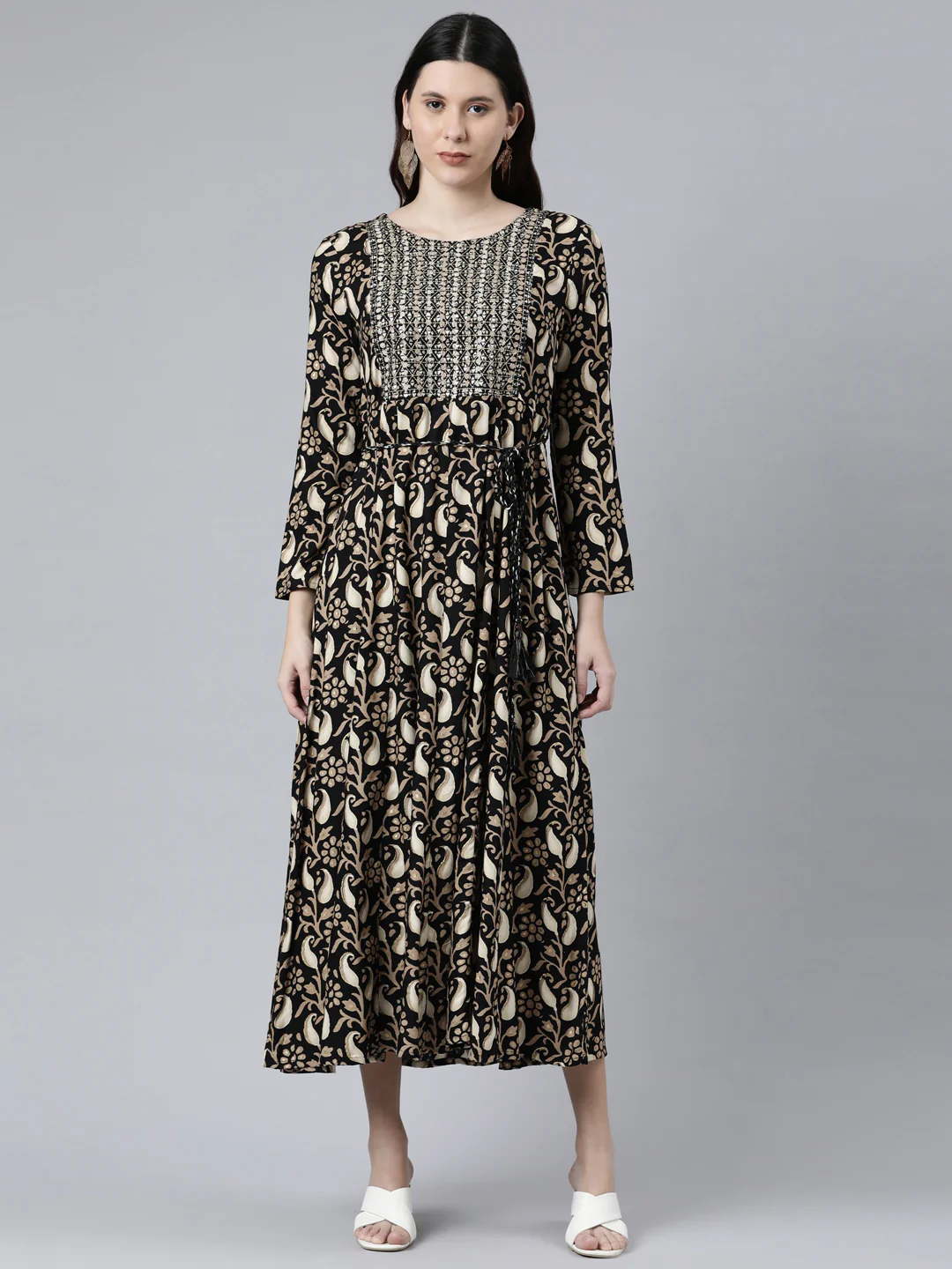 Neerus Women Black Ethnic Motifs Printed Anarkali Kurta