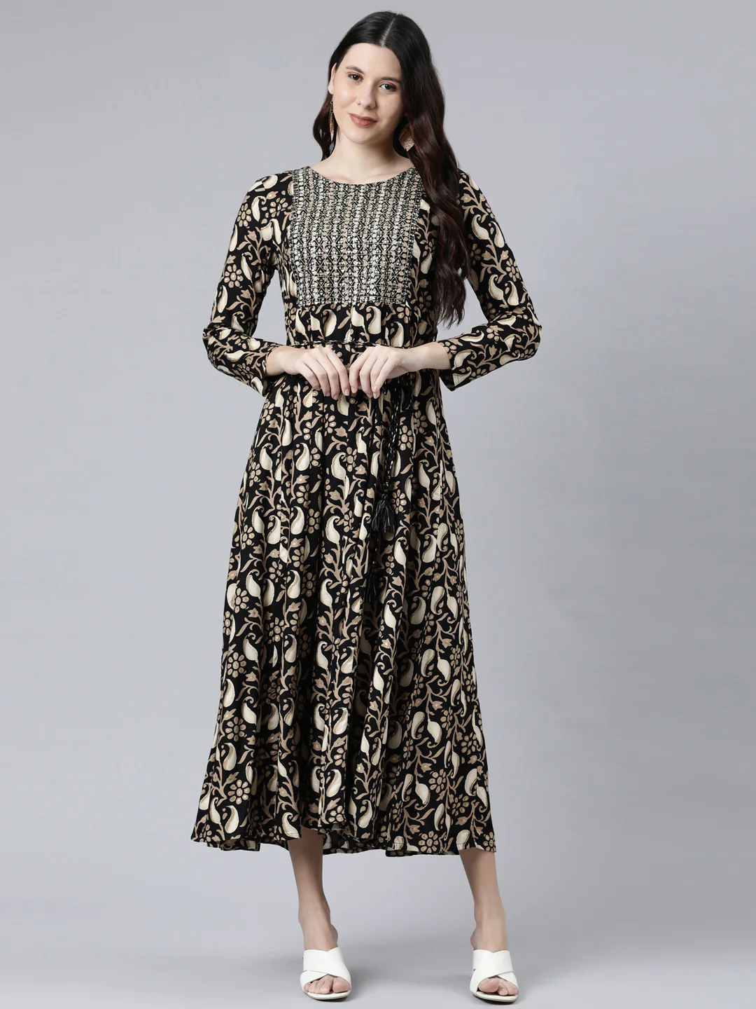 Neerus Women Black Ethnic Motifs Printed Anarkali Kurta - Image 5