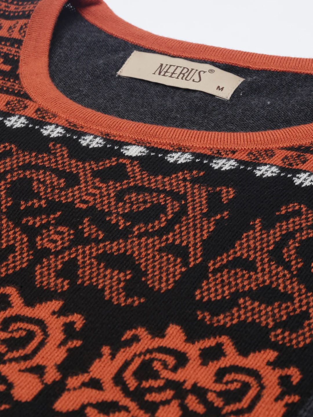 Neerus Women Black  Orange Ethnic Motifs Printed Acrylic Knitted Kurta - Image 4