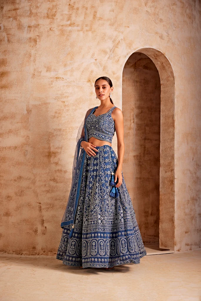 Neerus Women Blue Color Embroidered Ghagra Set - Image 2