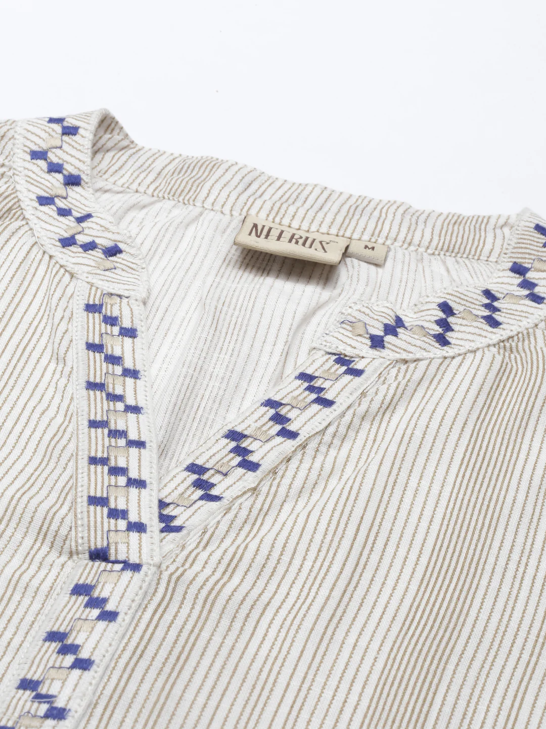 Neerus Women Blue cream Striped Kurta - Image 2