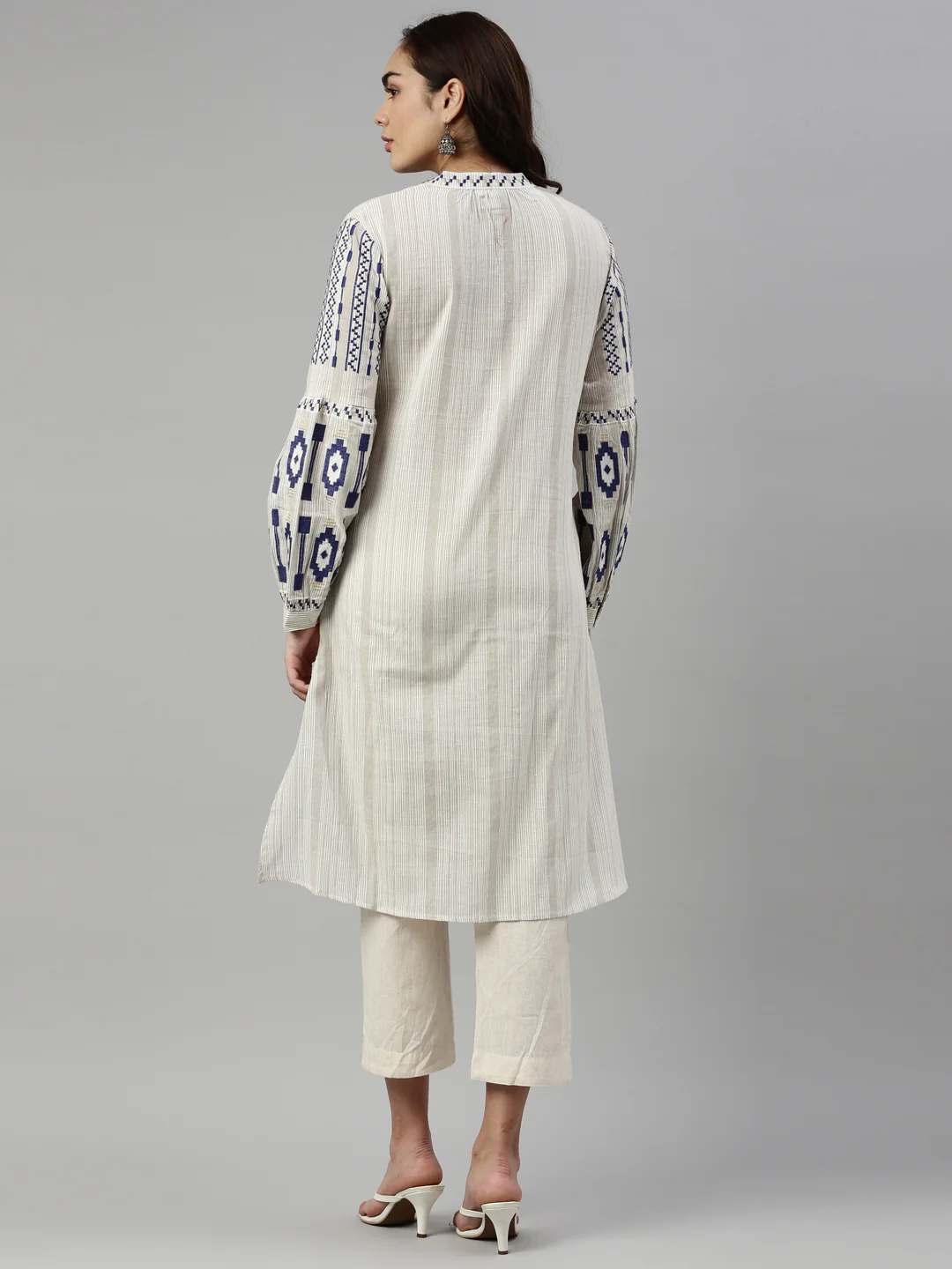 Neerus Women Blue cream Striped Kurta - Image 5
