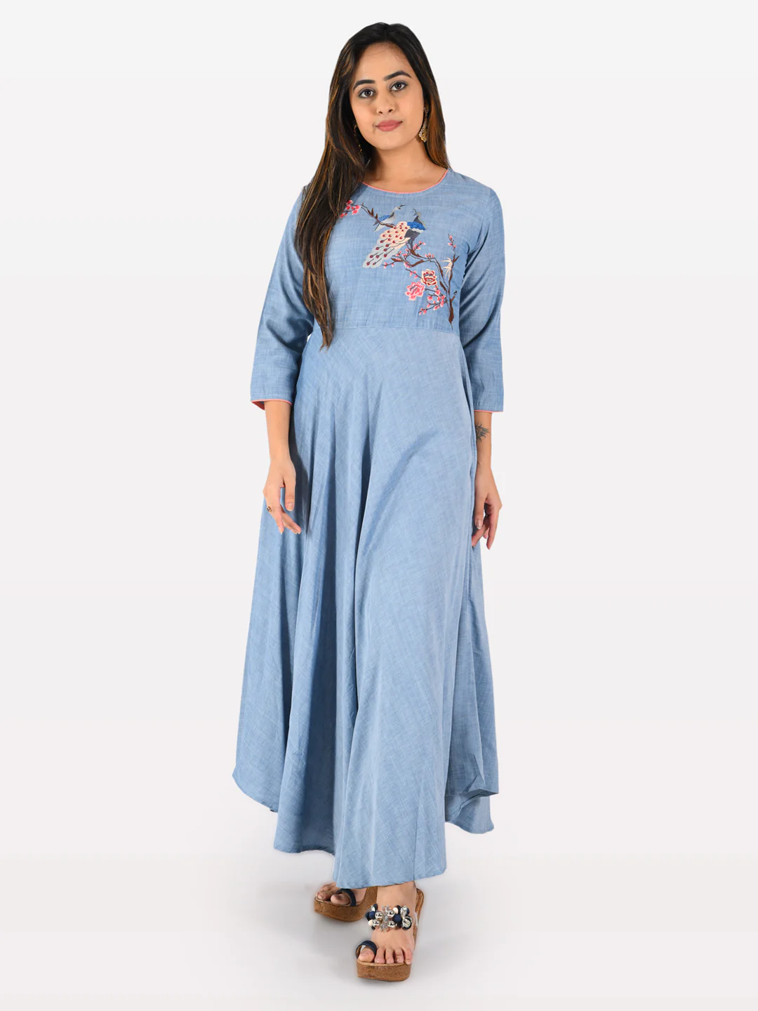 Neerus Women Blue Embroidered A-Line Kurta