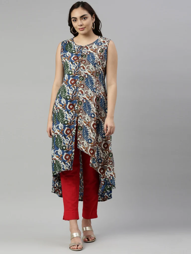 Neerus Women Blue Multicoloured Floral Printed Kurta