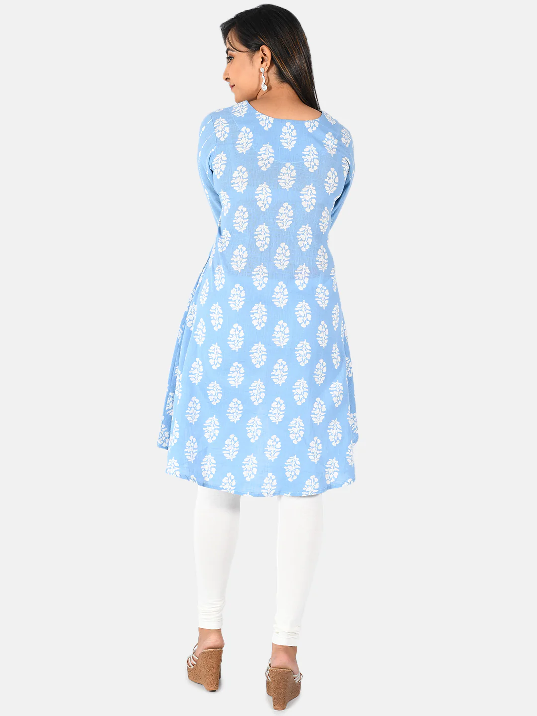 Neerus Women Blue Off-White Printed A-Line Kurta - Image 3