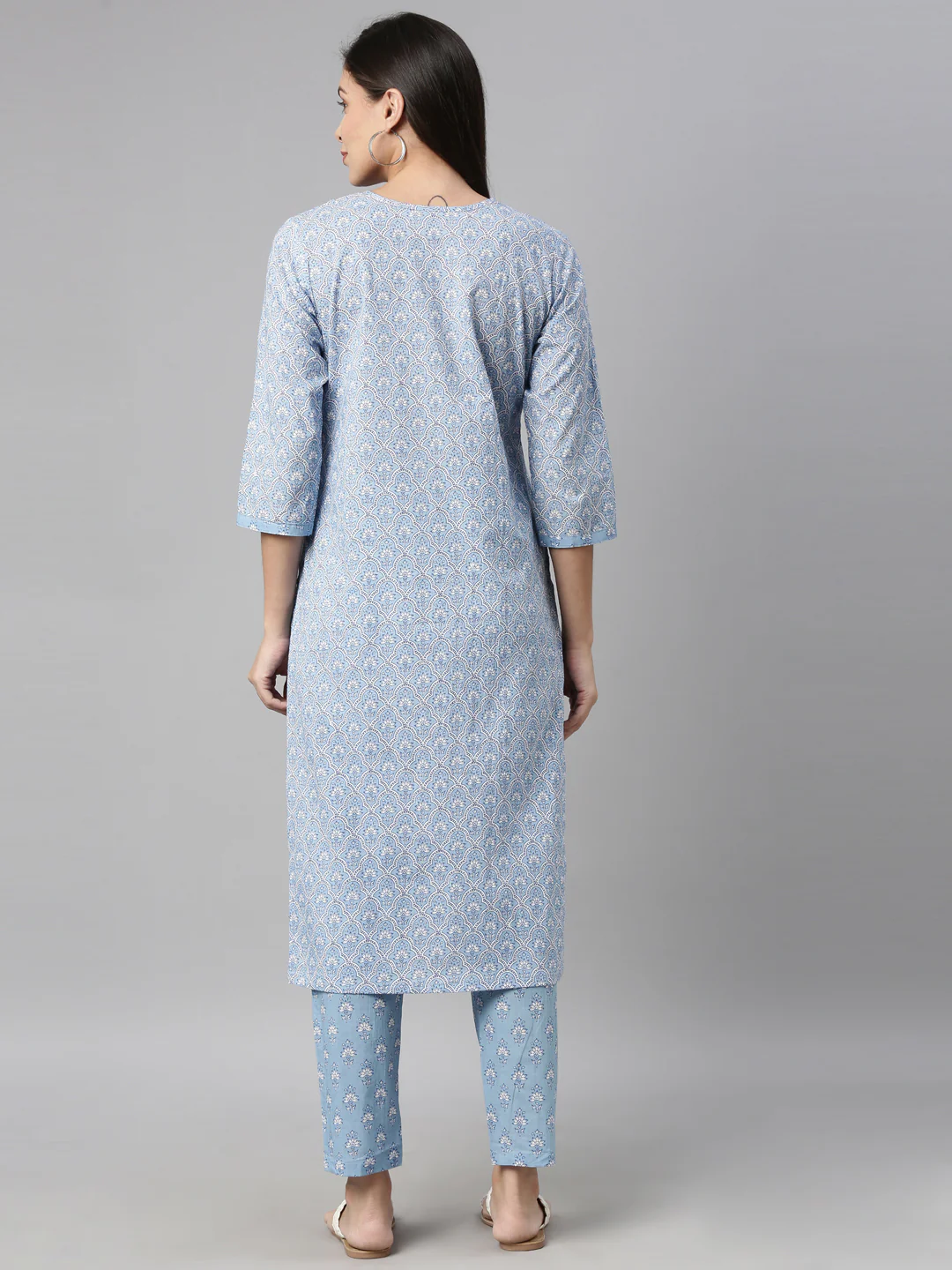 Neerus Women Blue Printed Thread Work Kurta with Trousers - Image 3