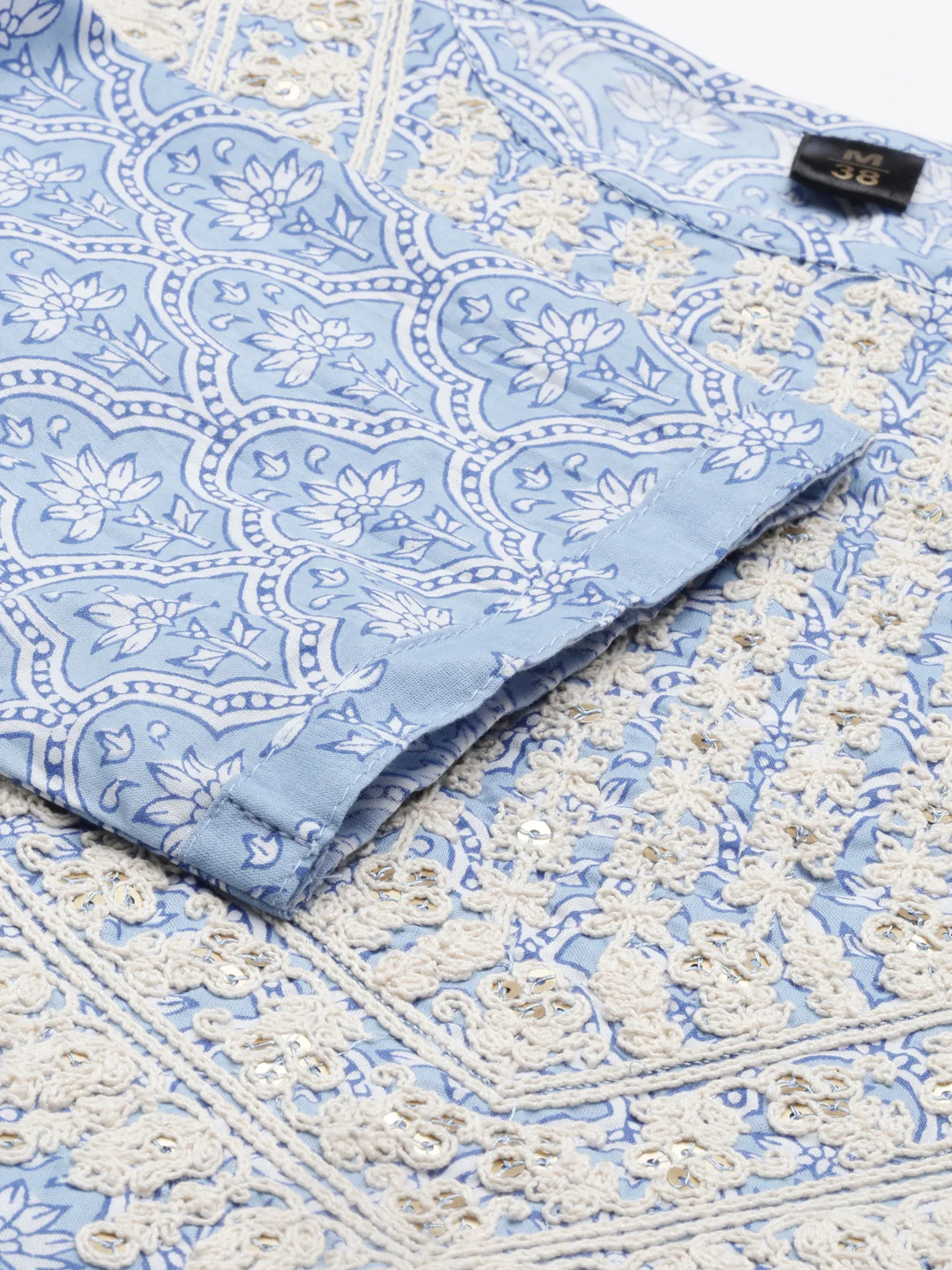 Neerus Women Blue Printed Thread Work Kurta with Trousers - Image 5