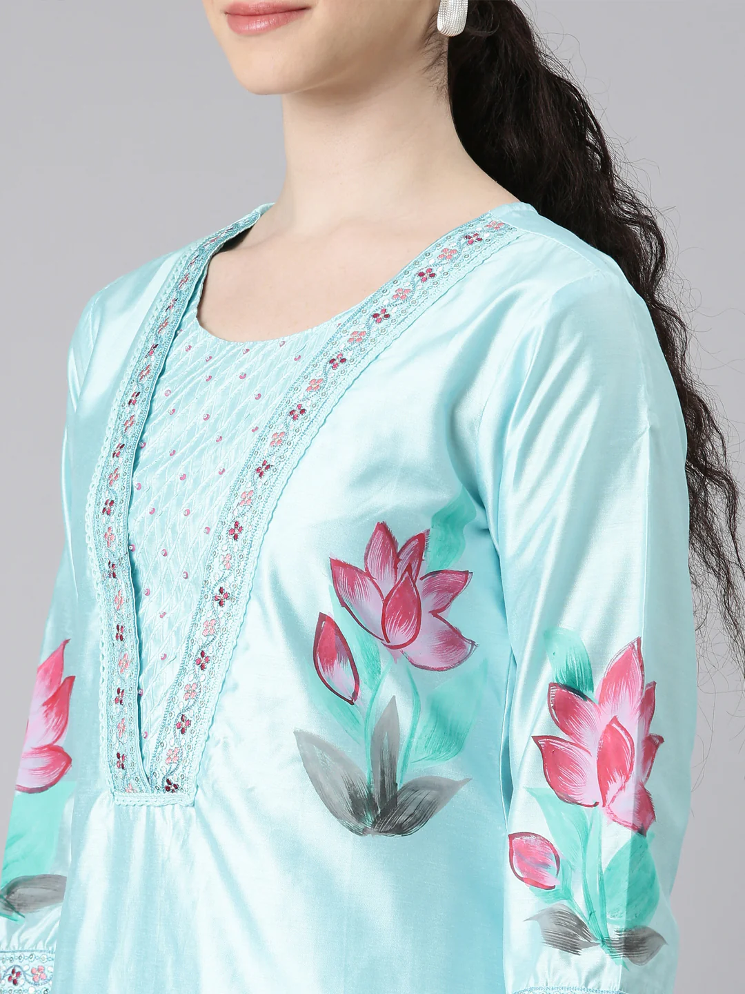 Neerus Women Blue Straight Kurta and Trousers With Dupatta - Image 4