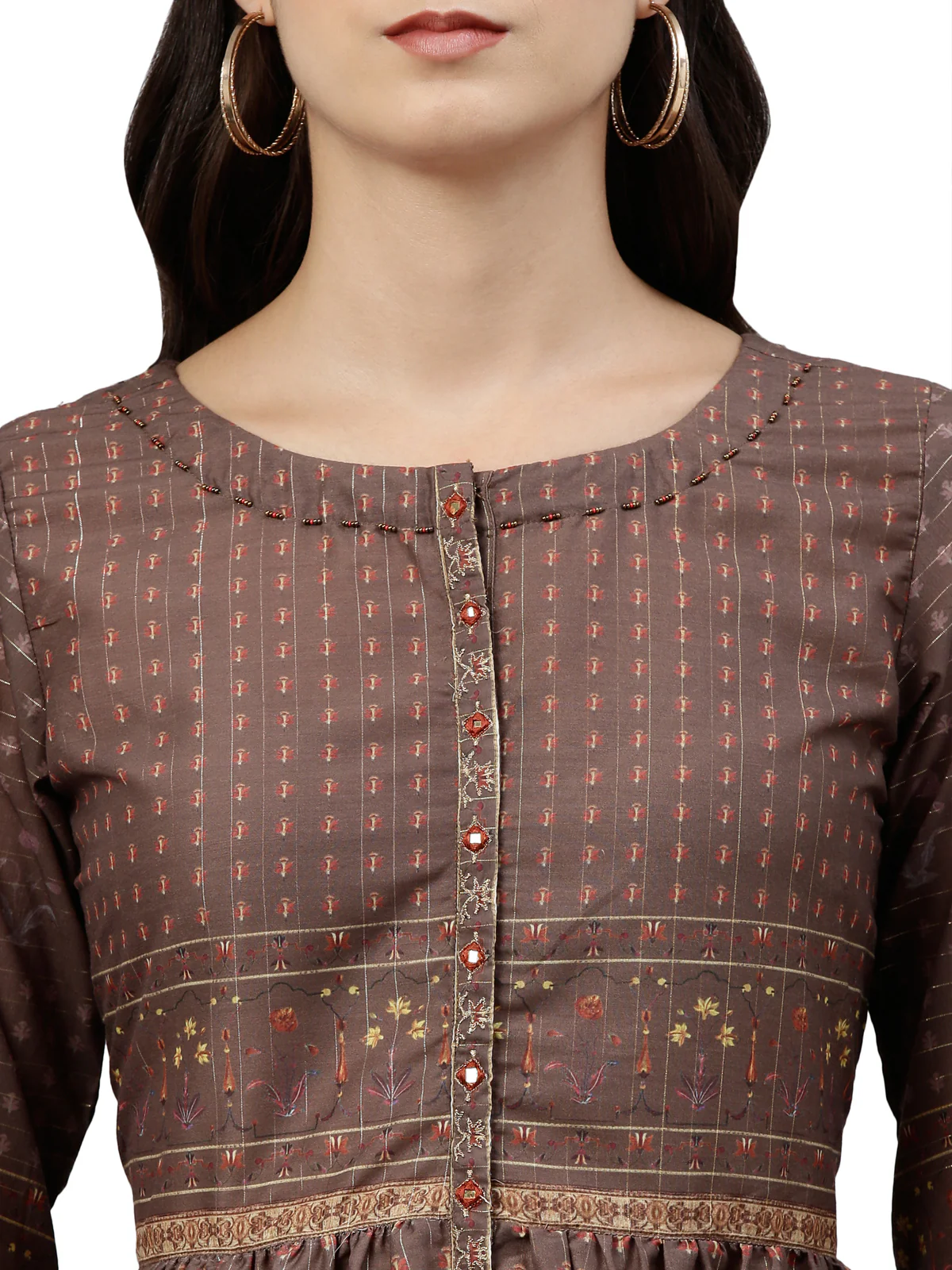 Neerus Women Brown Ethnic Motifs Printed Anarkali Kurta - Image 2