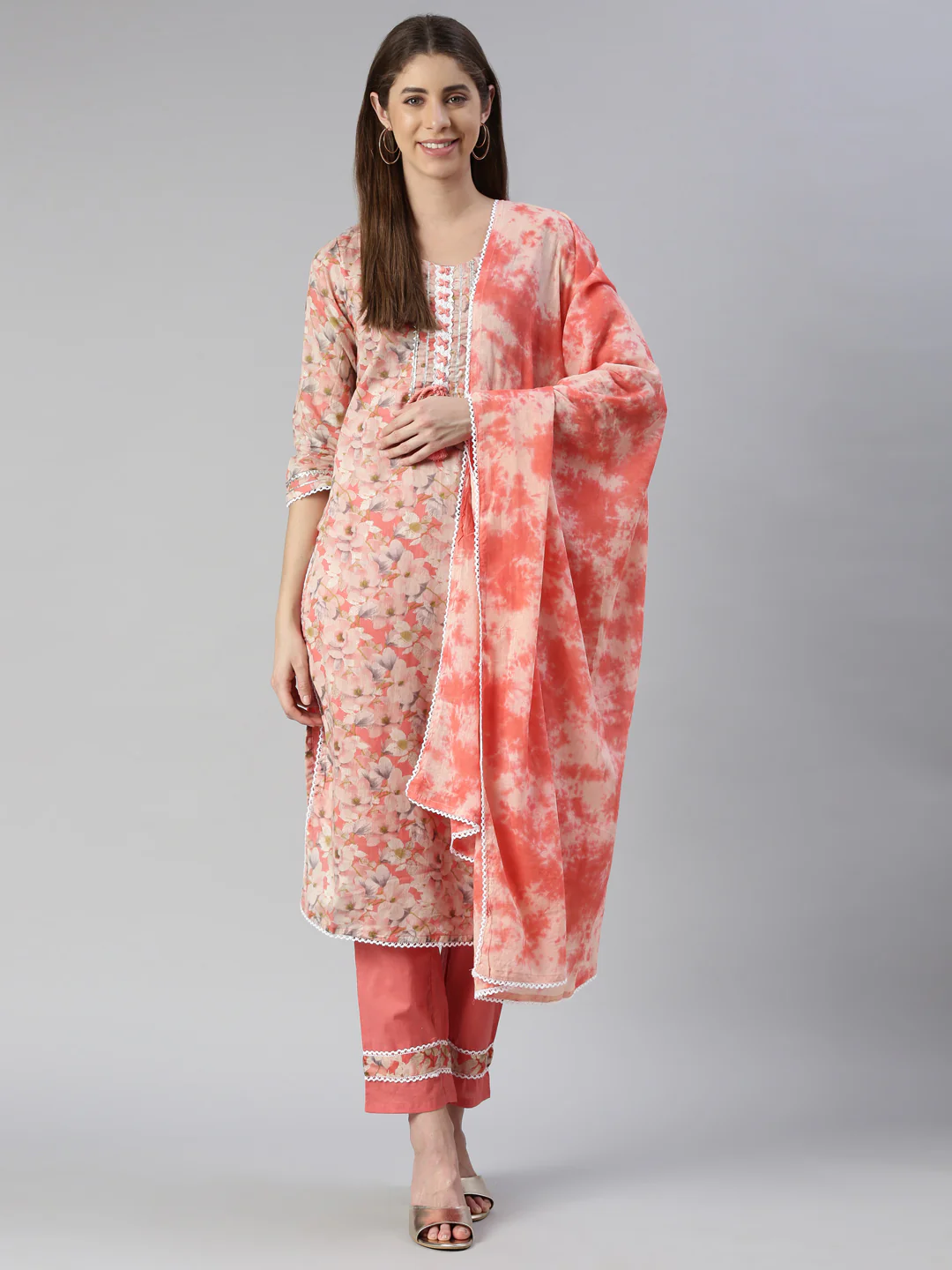 Neerus Women Carrot Printed Calf Length Kurta And Trousers With Dupatta