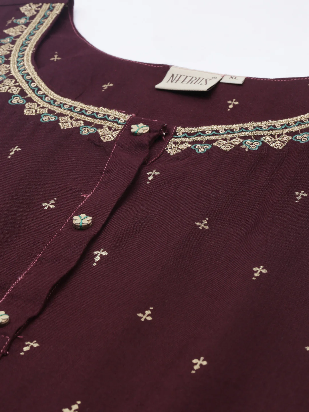 Neerus Women Coffee Brown  Beige Ethnic Motifs Print Round Neck Straight Kurta - Image 4