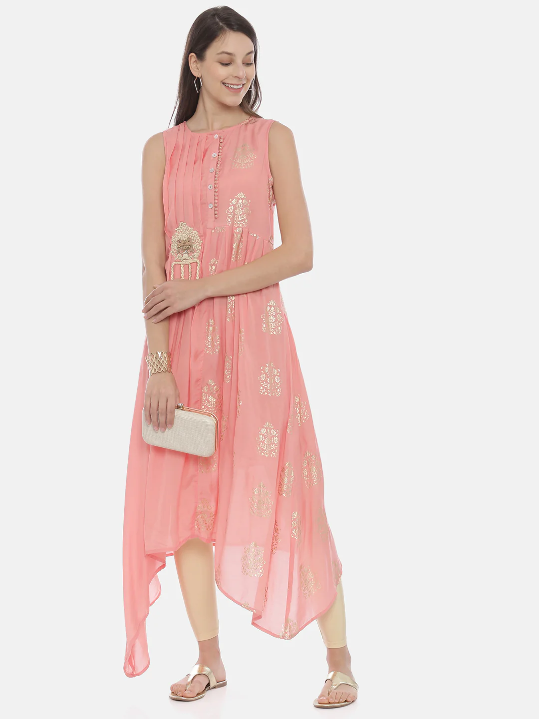 Neerus Women Coral Embroidered A-Line Kurta - Image 6