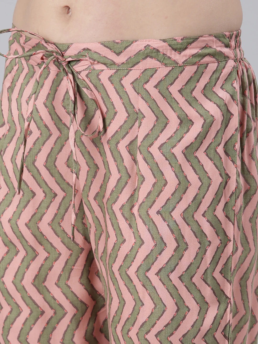 Neerus Women Coral Solid Calf Length Kurta And Trousers - Image 6