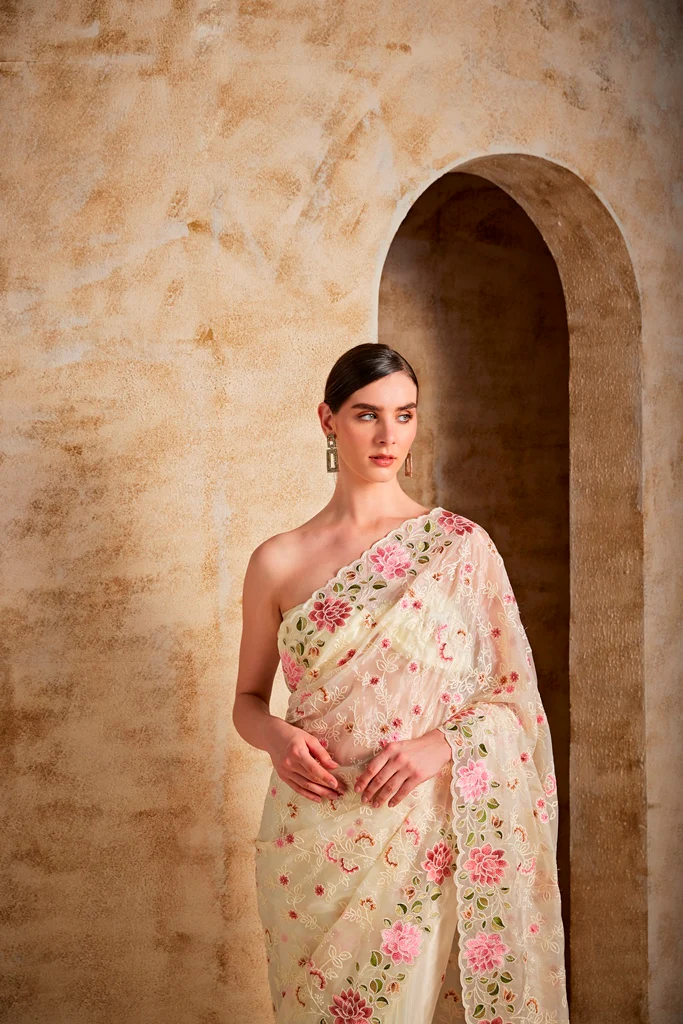 Neerus Women Cream Colour Saree