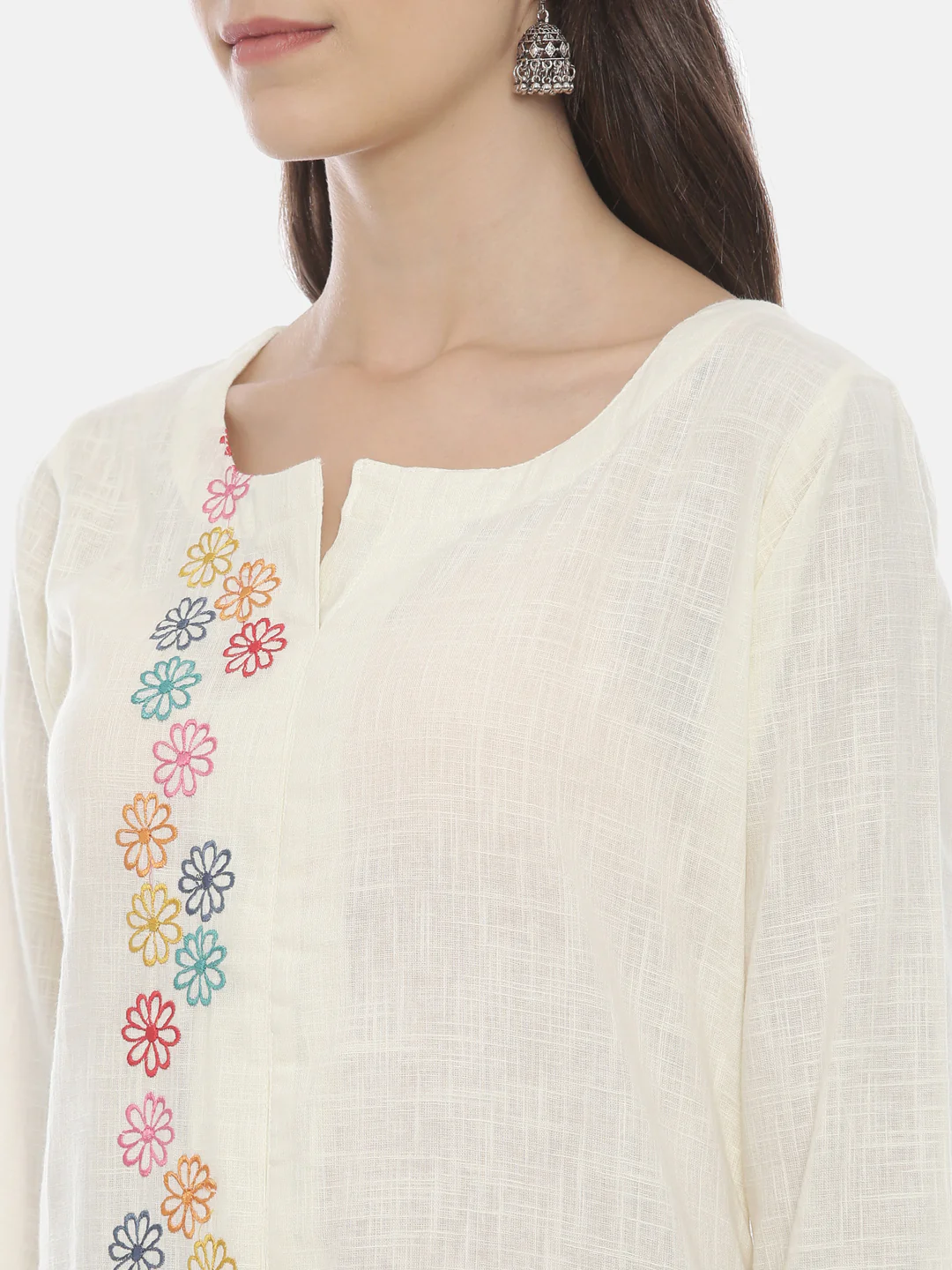 Neerus Women Cream-Coloured Embroidered A-Line Kurta - Image 5