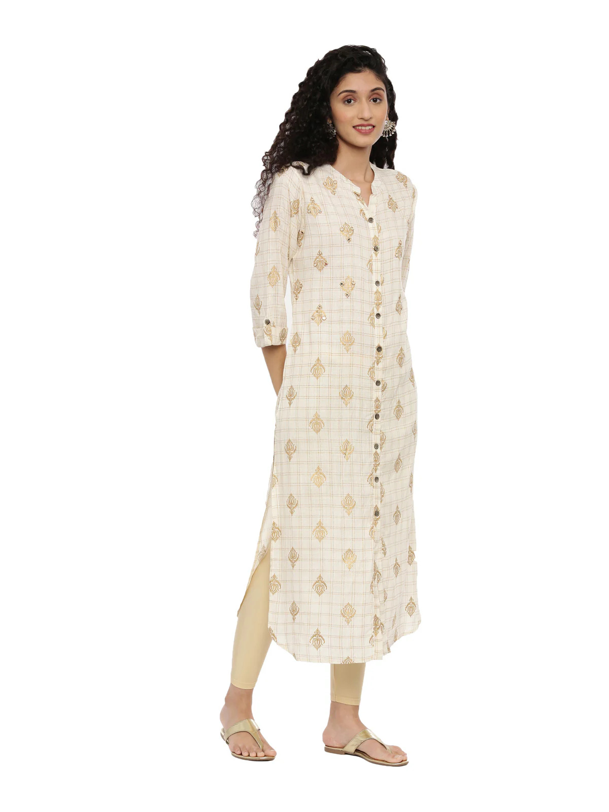 Neerus Women Cream-Coloured Thread Work Kurta - Image 5