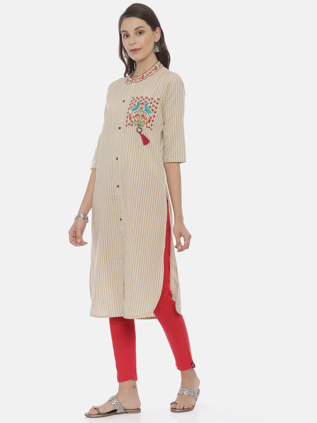 Neerus Women Cream-Coloured White Embroidered Straight Kurta - Image 2