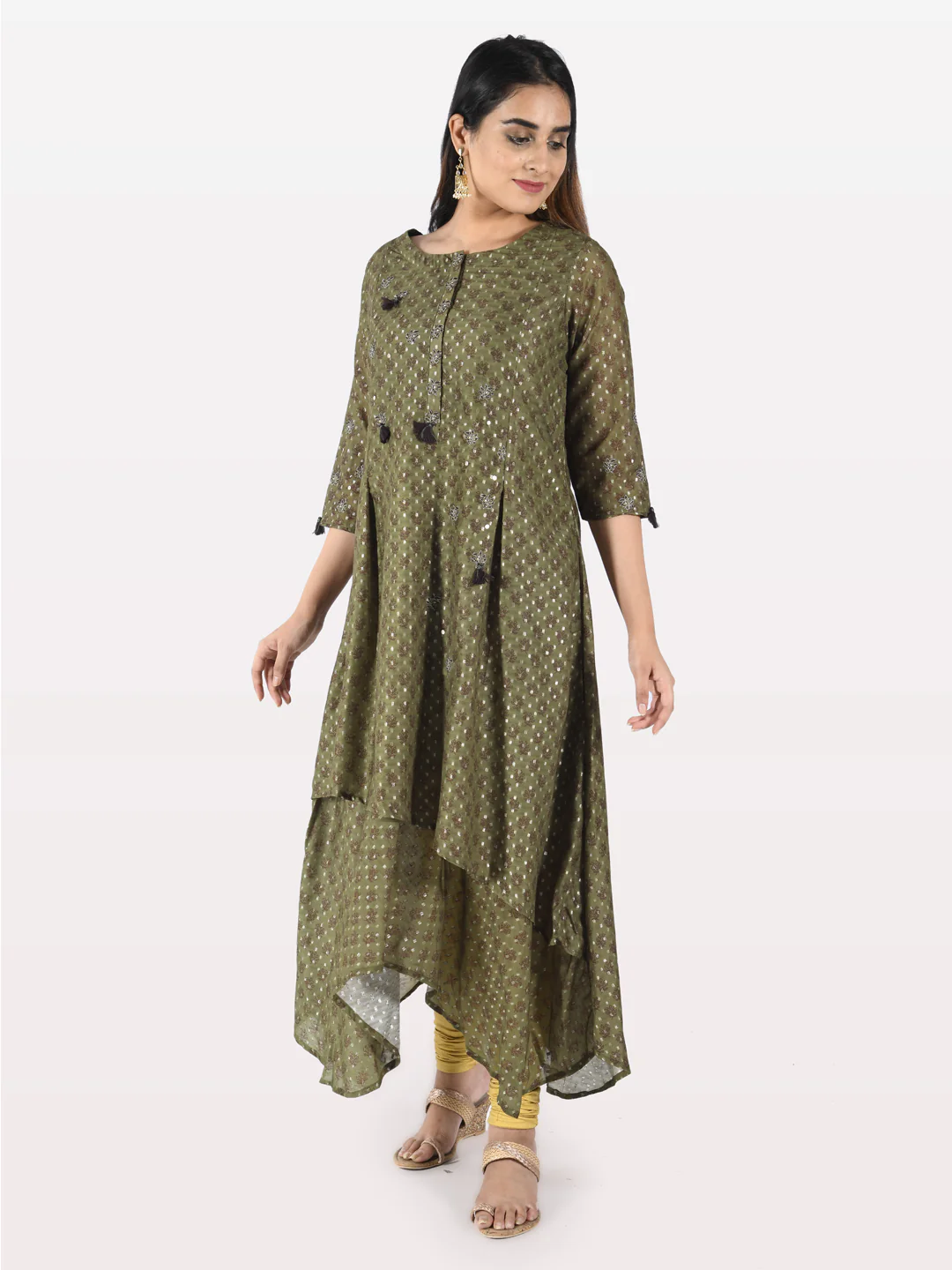 Neerus Women D Green Color Chanderi Fabric Tunic - Image 3
