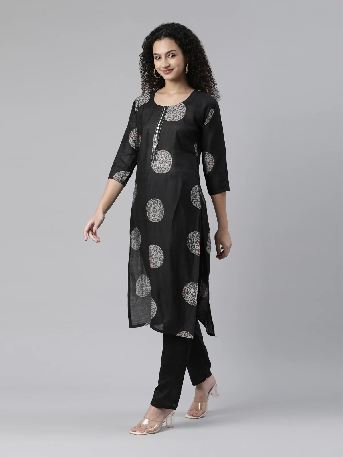 Neerus Women Ethnic Motifs Printed Mirror Work Kurta With Trousers with Dupatta - Image 2