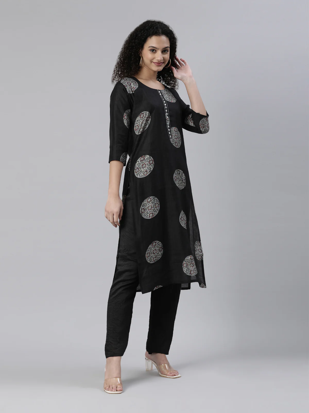 Neerus Women Ethnic Motifs Printed Mirror Work Kurta With Trousers with Dupatta - Image 3