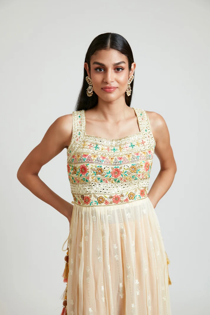 Neerus Women Georgette Cream Kurta Set - Image 6