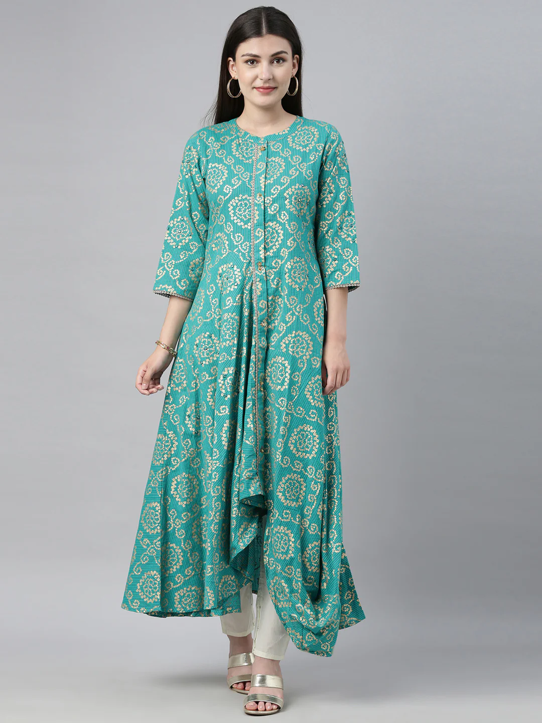 Neerus Women Green Bandhani Printed Kurta - Image 6