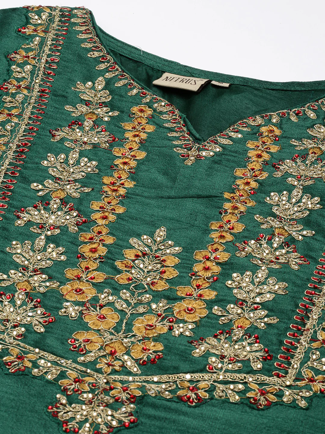 Neerus Women Green Embroidered Aari Work Kurta with Trousers  With Dupatta - Image 4