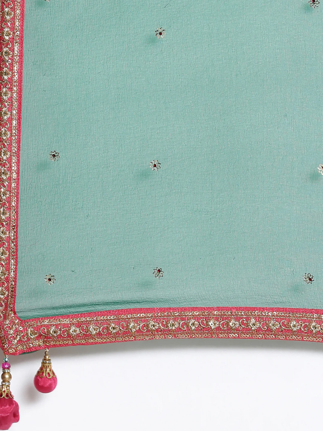Neerus Women Green Embroidered Aari Work Kurta with Trousers  With Dupatta - Image 6