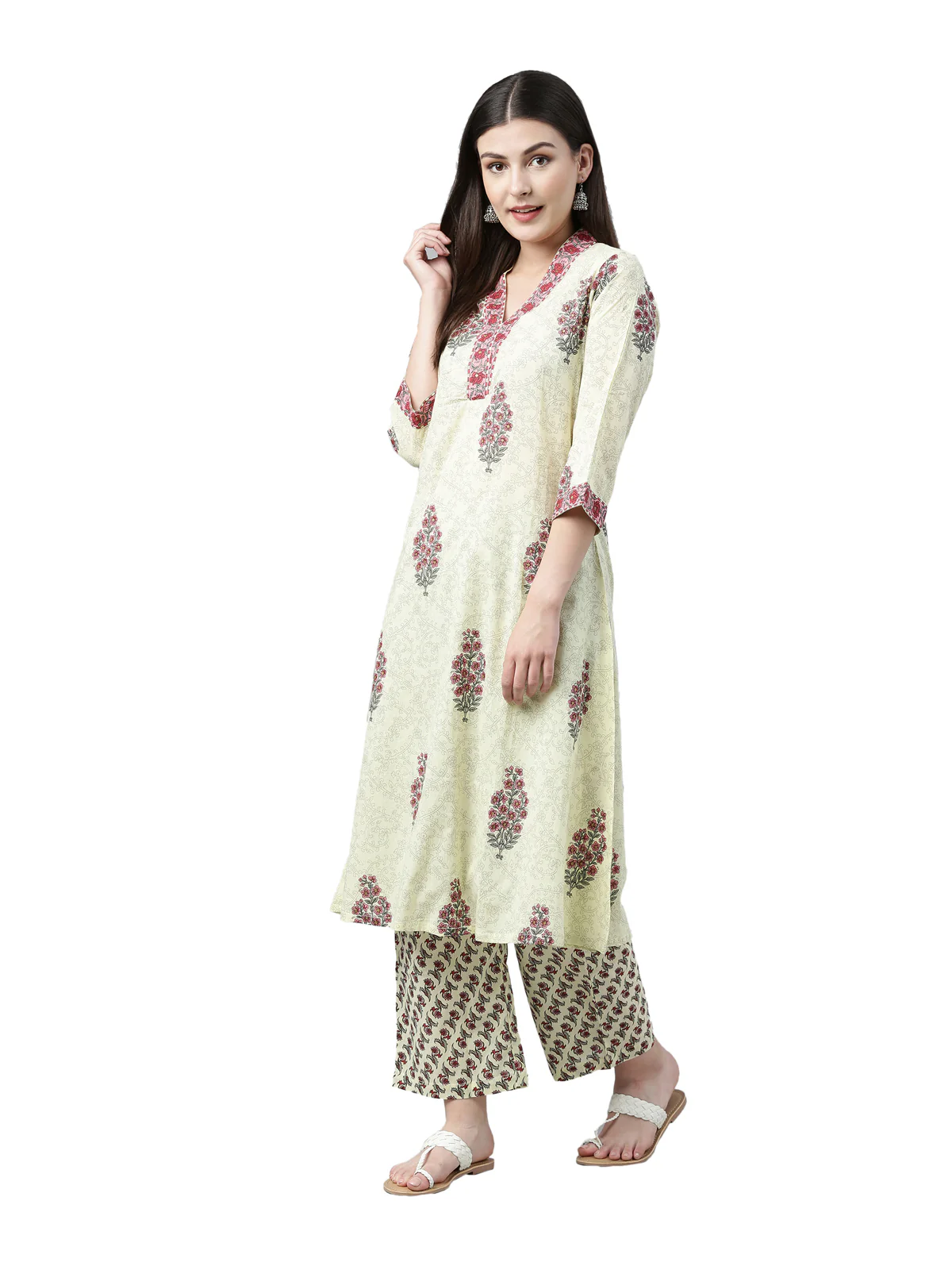 Neerus Women Green  Maroon Printed Kurta with Trousers - Image 6
