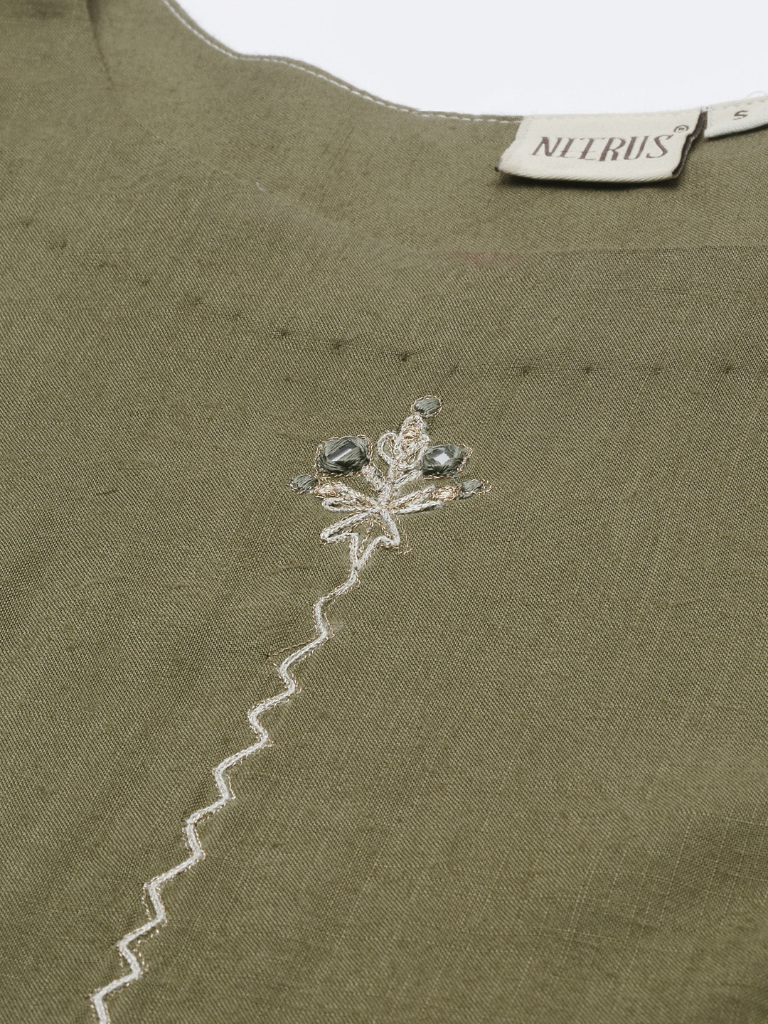 Neerus Women Green  Off-White Embroidered Kurta with Trousers - Image 4