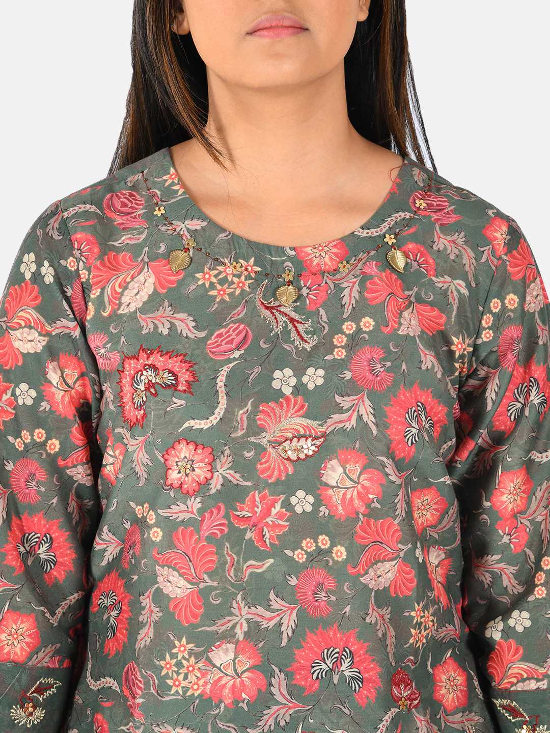 Neerus Women Green Pink Printed A-Line Kurta - Image 4