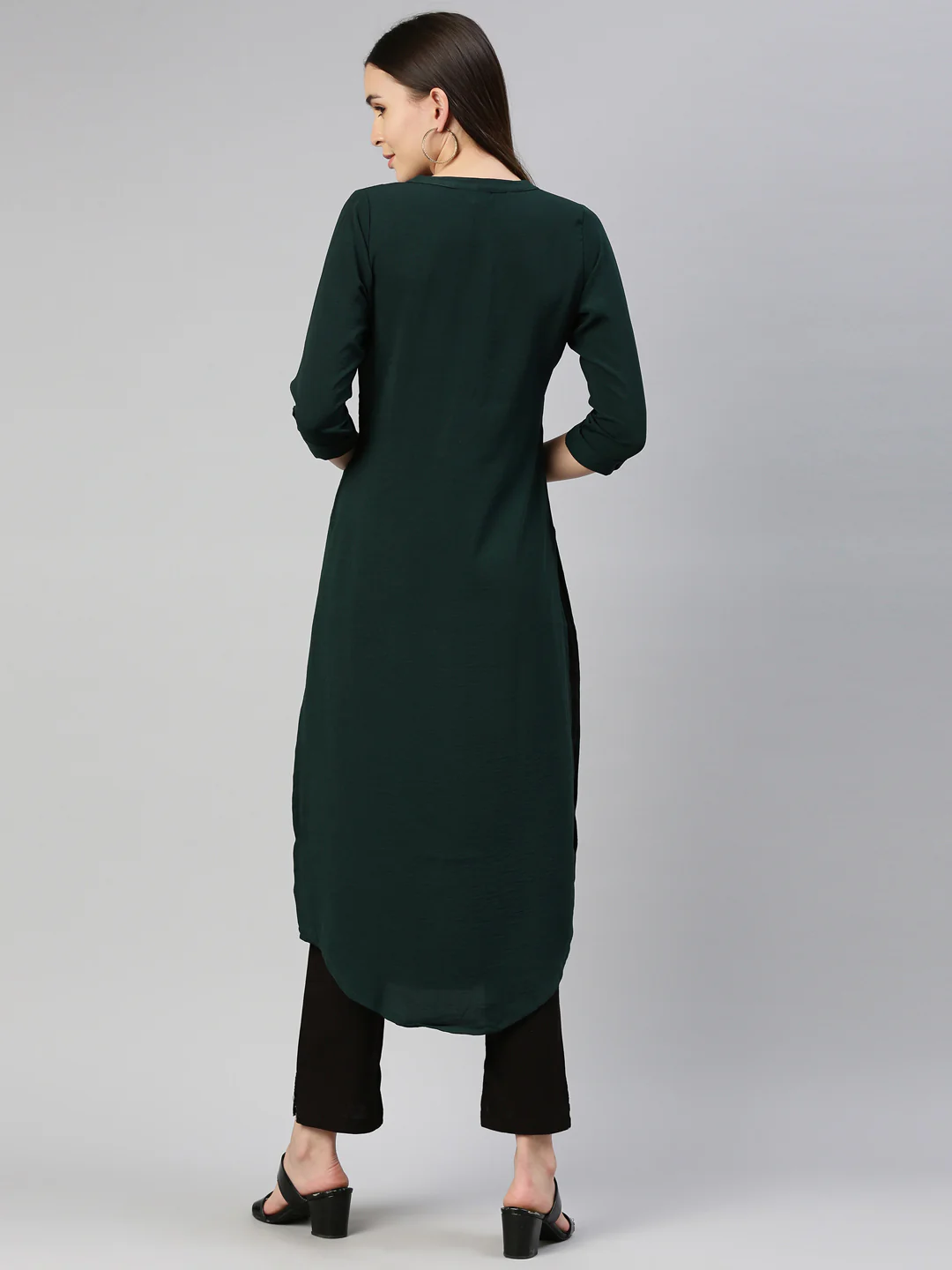 Neerus Women Green Solid Pathani Kurta - Image 3