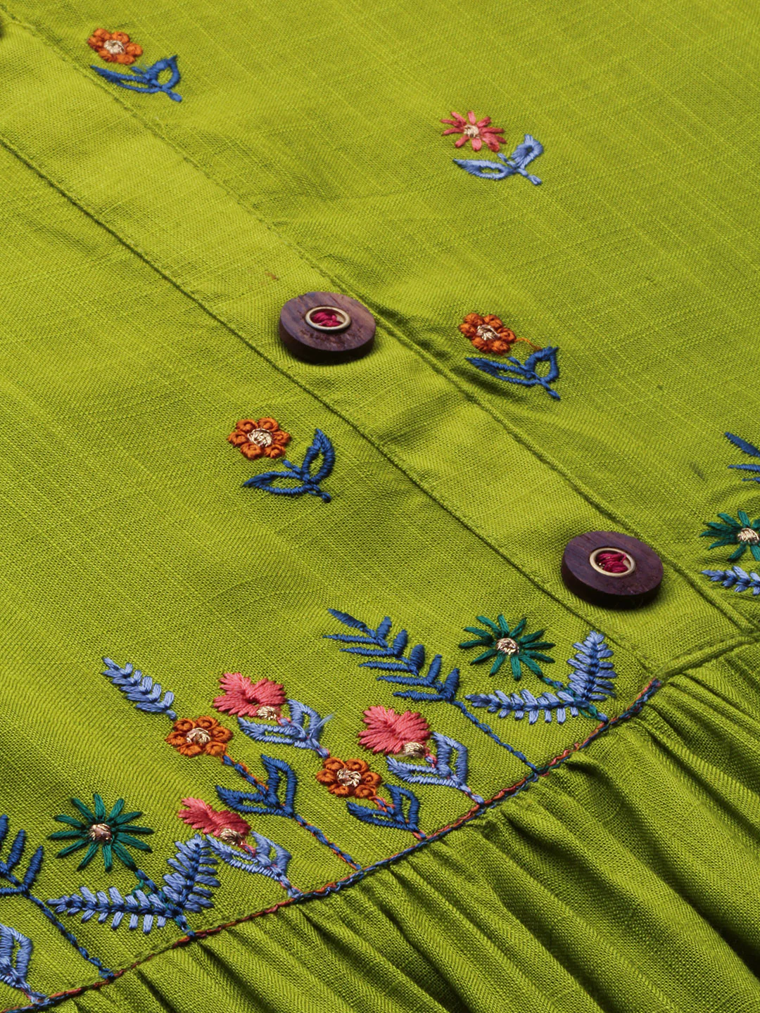 Neerus Women Green Woven Design A-Line Tiered Kurta - Image 2