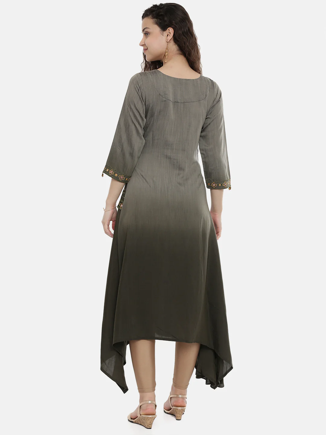 Neerus Women Grey Embroidered A-Line Asymmetric Kurta - Image 5