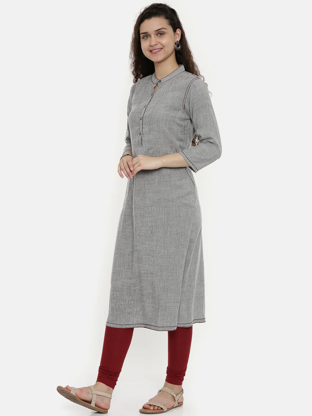 Neerus Women Grey Solid A-Line Kurta
