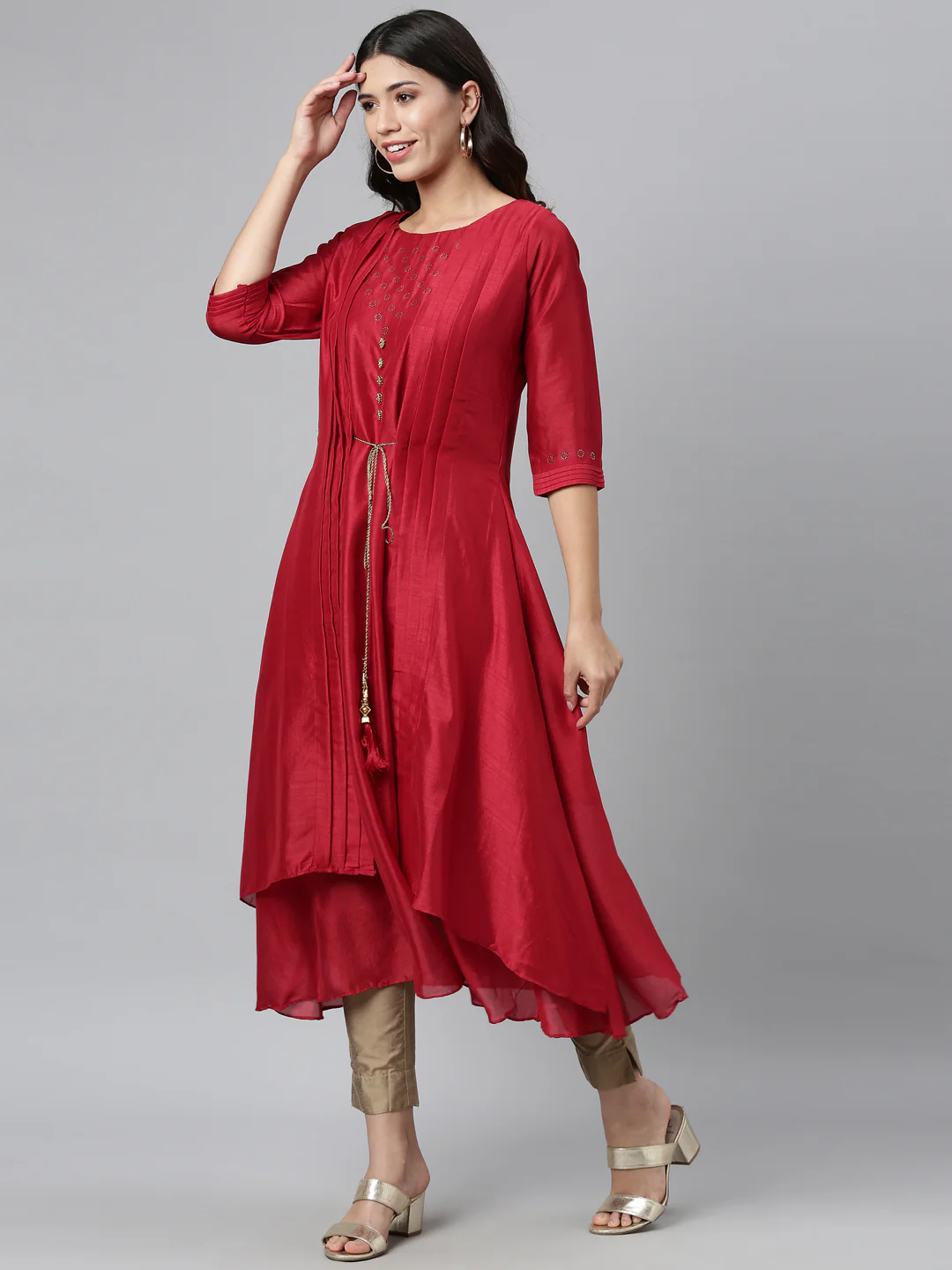 Neerus Women Maroon Anarkali Kurta - Image 2