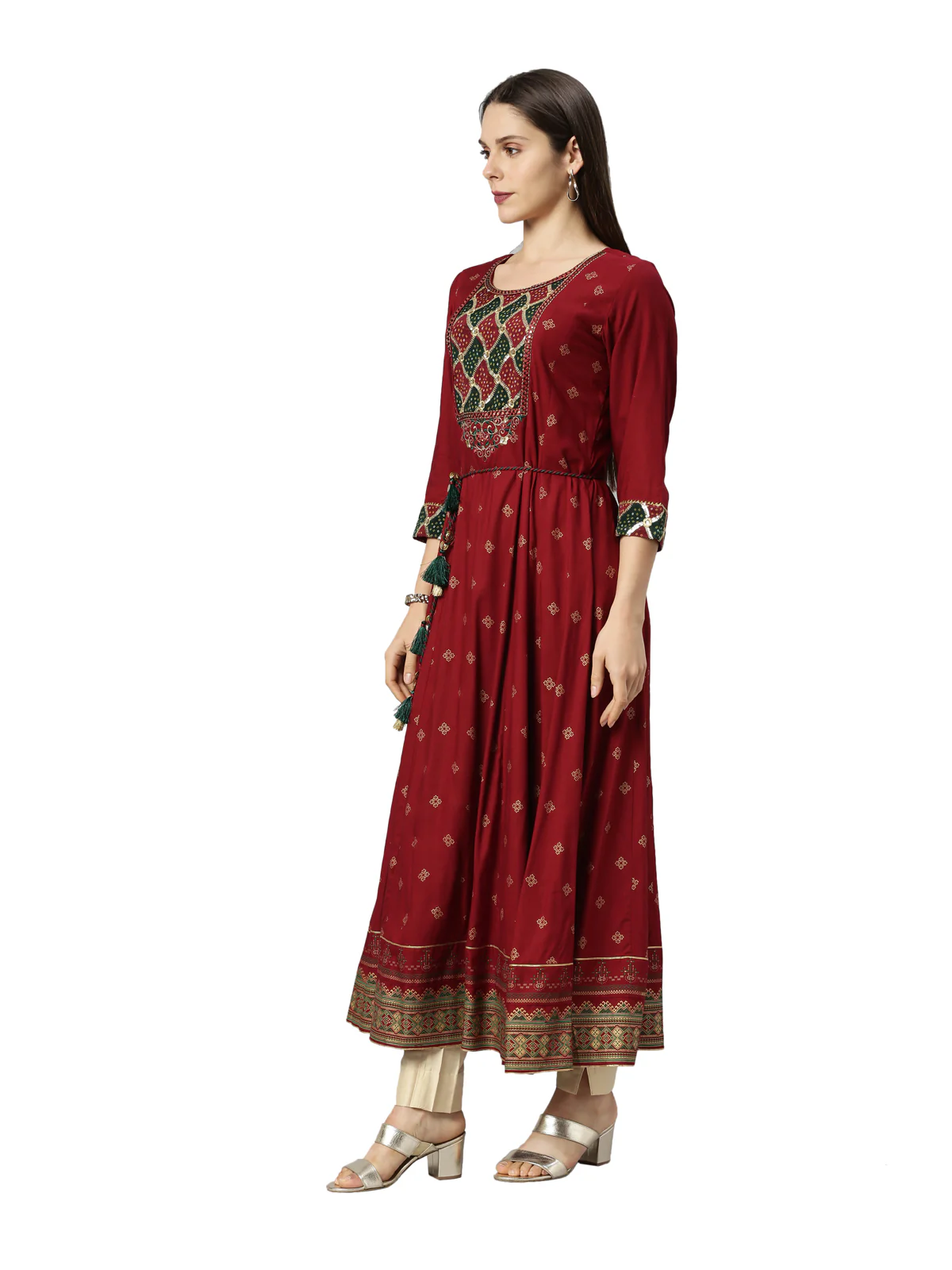 Neerus Women Maroon Ethnic Motifs Embroidered Flared Sleeves Anarkali Kurta - Image 2
