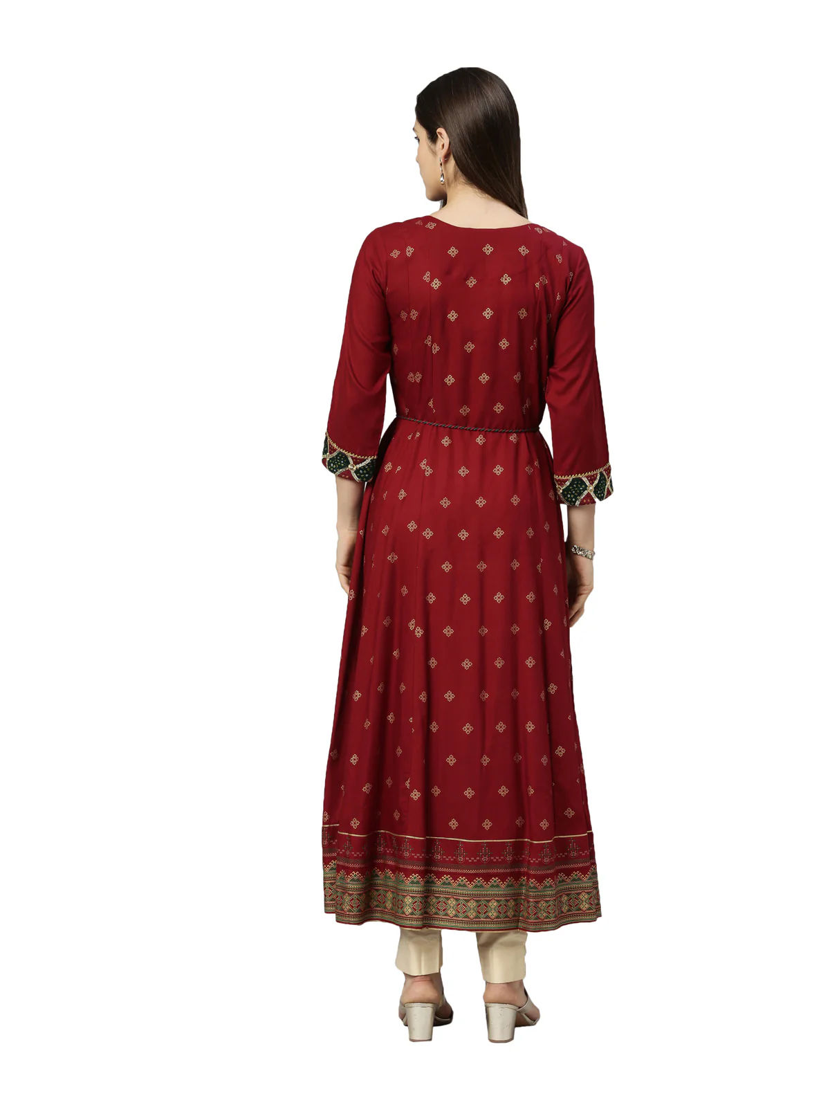 Neerus Women Maroon Ethnic Motifs Embroidered Flared Sleeves Anarkali Kurta - Image 4