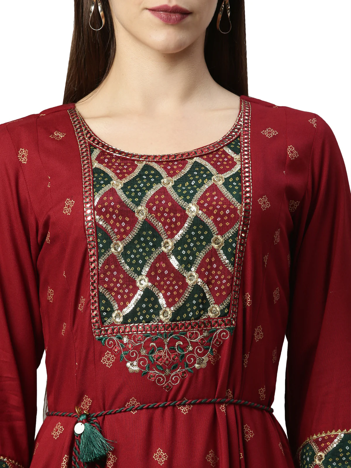 Neerus Women Maroon Ethnic Motifs Embroidered Flared Sleeves Anarkali Kurta - Image 5
