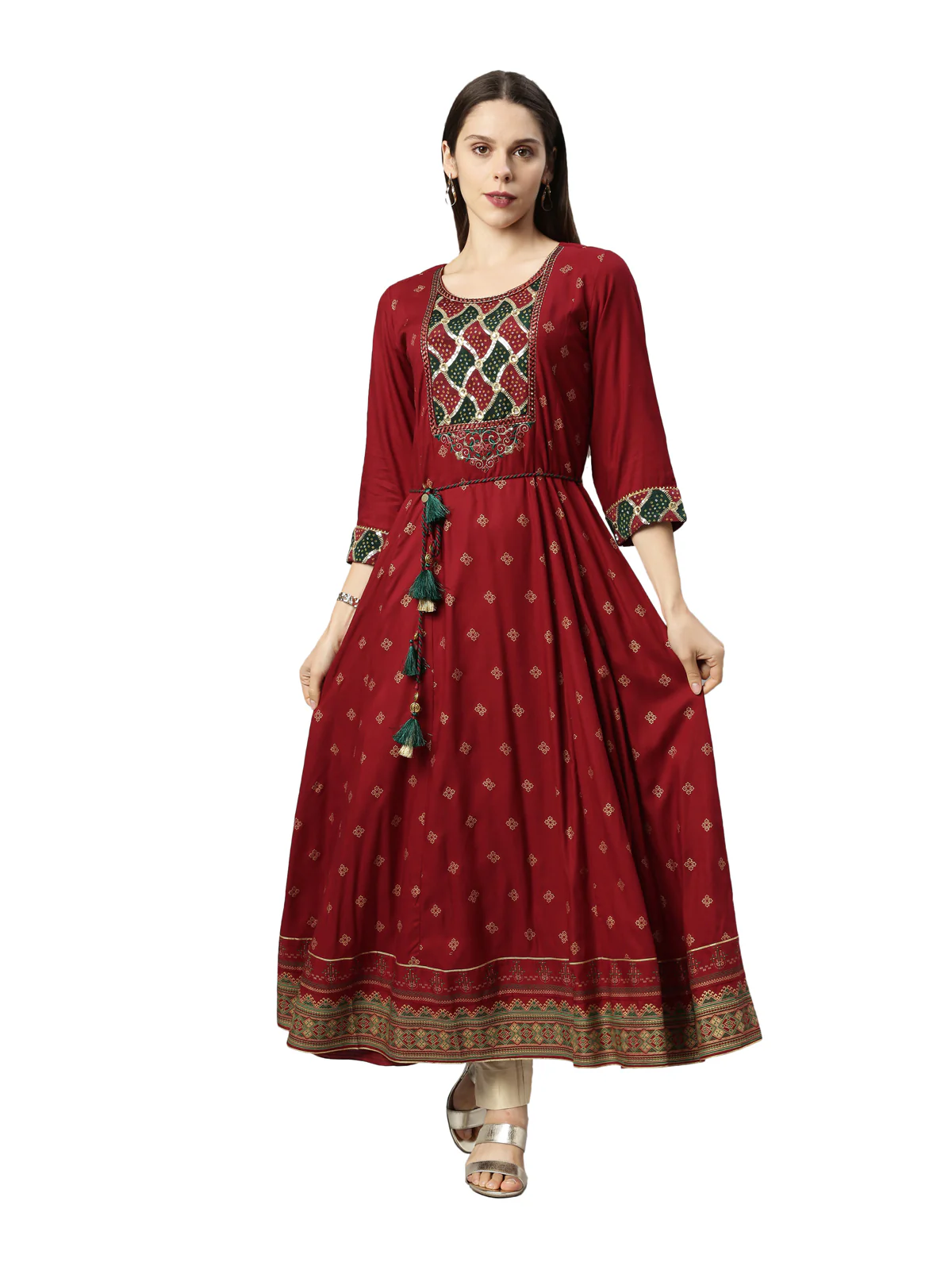 Neerus Women Maroon Ethnic Motifs Embroidered Flared Sleeves Anarkali Kurta - Image 6