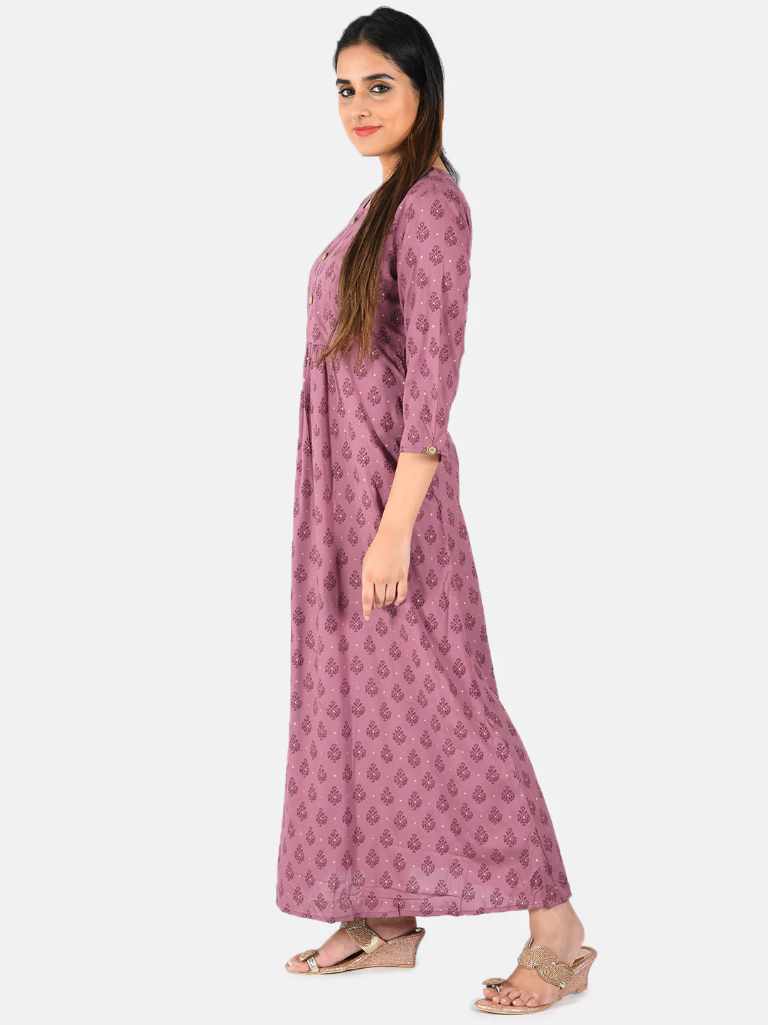 Neerus Women Mauve Printed Anarkali Kurta - Image 2